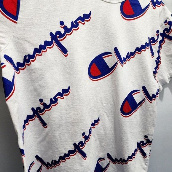 Champion Vintage 90s AOP T Shirt Front Back Logo Rare White Heavy Weight Size XL - Picture 2 of 4